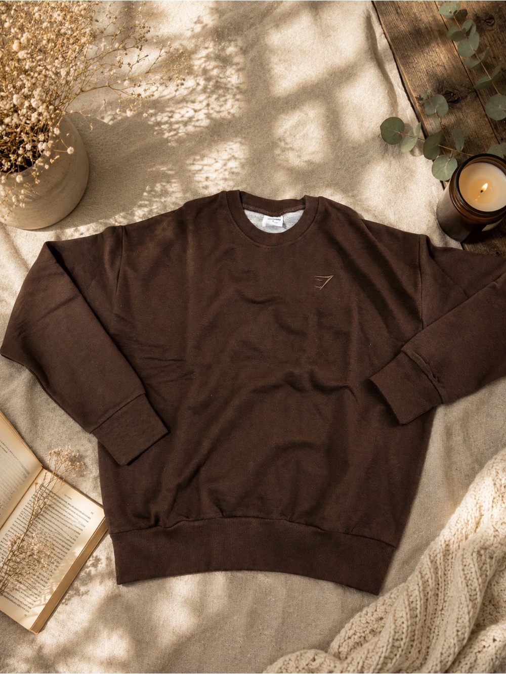 Gymshark Women’s Rest Day Sweatshirt Oversized Crew Size Medium Brown NEW
